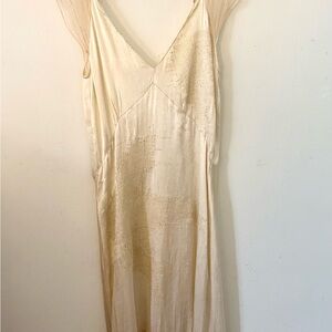Nataya Vintage Elegant Cream Gold High Low Dress